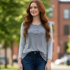 "Gap" Misses Size (L) Cute Gray Longsleeve Knit Top